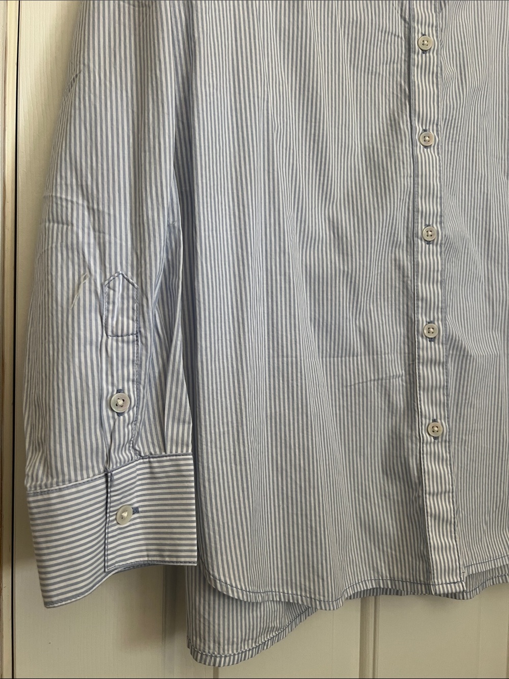Aerie “Good Day Coverup Button Down Shirt” Blue White Stripe Oversized Size XS - Picture 7 of 12
